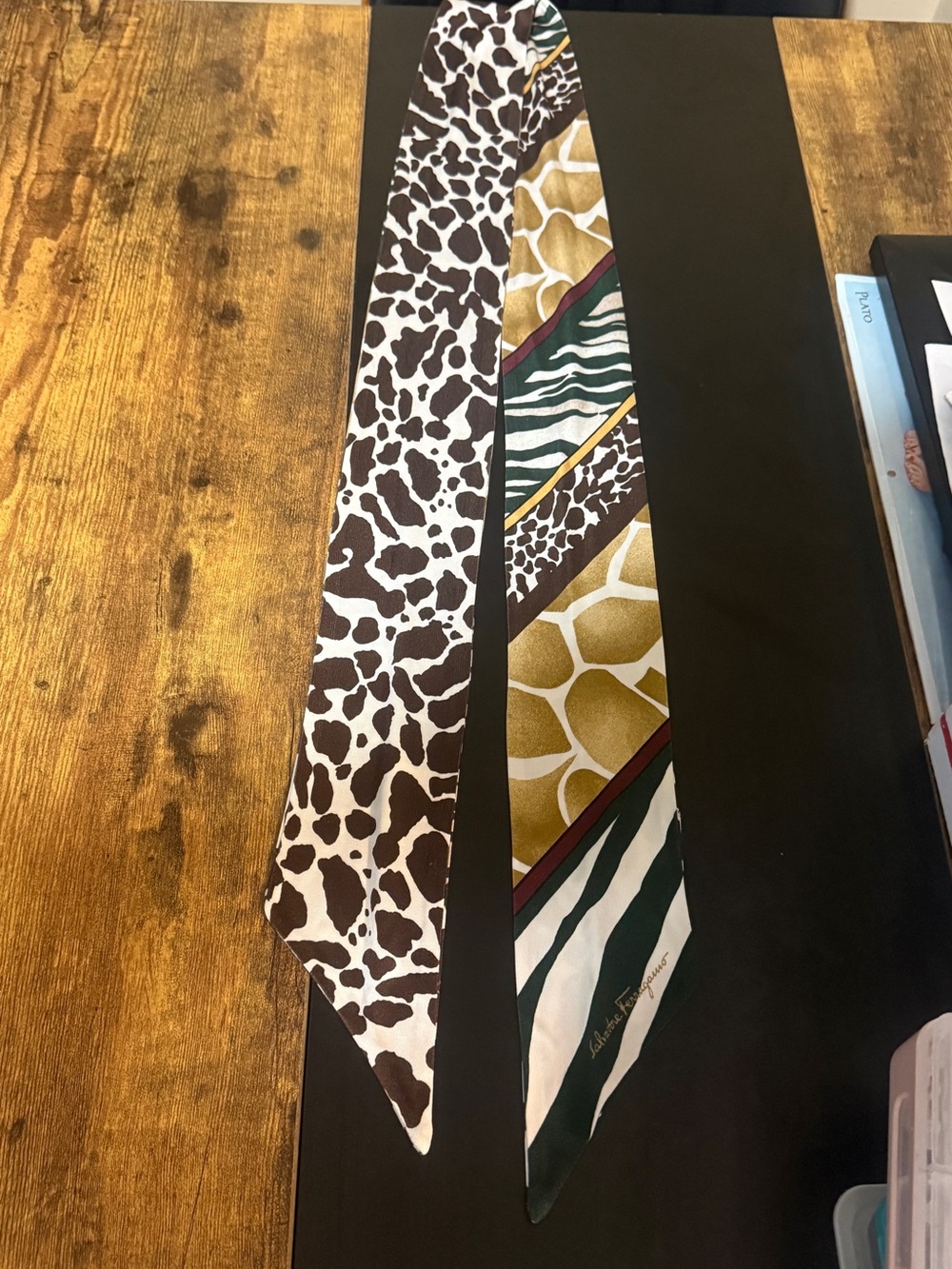 Silk Animal Print Scarf - Brown & Gold by Ferragamo Silk